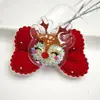 Pinza para el pelo con lazo de terciopelo rojo navideño, set de tocado con campana y borla de dibujos animados lindos de Papá Noel para niños
