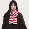 Cachecol de Lã Tricotado com Laço Listrado Vermelho Maçã para Mulheres, Outono e Inverno, Engrossado, Estiloso, Aquecedor de Pescoço à Prova de Frio para Estudantes