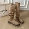 Botas vaqueras largas para mujer 2025, nuevas, color marrón melange, botas de caballero de caña alta