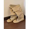 Botas de Ballet Destacáveis de Duas Vias para Mulheres 2026 Novo Estilo Francês Laço Sapatos Únicos Retrô Circunferência Grande da Panturrilha Emagrecimento Botas Largas