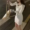 Vestido de punto negro con cuello, estilo chica hot, puro deseo, para mujer, nuevo modelo Otoño 2026, vestido bodycon ajustado de manga larga