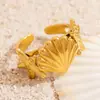 Anillo de Acero Inoxidable Transfronterizo Estilo Marino Concha Estrella Anillo Abierto Popular Europeo y Americano Pulsera de Estrella de Mar Ajustable