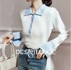 Suéter de Punto con Cuello Polo Zhengqite para Mujer, Otoño Temprano Único y Elegante, Ajustado a la Cintura, de Manga Larga, Camiseta Básica