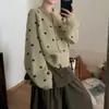 Cardigã de malha redondo com bolinhas estilo coreano, casaco suéter feminino curto versátil de outono/inverno, soltinho, doce e jovial