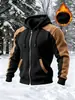 Sudadera con capucha y cremallera de forro polar con bloques de color para hombre 2026, una prenda exterior versátil de invierno para ventas transfronterizas