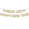 Platos de Papel para Fiesta de Año Nuevo 2027 Mantel Banderines de Tirar con Purpurina Suministros de Decoración para Fiesta Set de Arreglo de Vajilla
