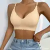 Roupa íntima feminina popular sem costura de seda gelada europeia e americana com bordas onduladas e sem aro, push-up