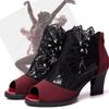 Sapatos Femininos de Malha com Salto Bloco e Renda, Peep-Toe, Tamanho Grande, para Amazon Ebay, Estilo Quatro Estações