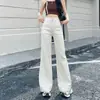 Pantalones de Pierna Ancha Acampanados para Mujer Sueltos Forma de Pera Cubre-carne Pierna Larga Grande Cintura Alta Cubre-vientre Casuales de Mezclilla para Otoño e Invierno