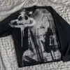 Camiseta de manga curta ou longa personalizada com estampa de retrato desgastado, estilo INS transfronteiriço, outono, estilo gótico punk, top vintage