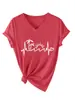 Amazon Ebay Site Independente Casual Confortável Versátil Feminina Palmeira Coração de Sol Eletrocardiograma Decote V Manga Curta Camiseta