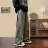 Macacão Europeu e Americano High Street Calças Japonesas Masculinas Design Moderno Multibolsos Divididos Perna Larga Calças Casuais Masculinas agora