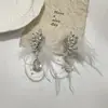 Brincos Pendentes de Pena com Pedras de Diamante Doces e Super Feéricos, Luxo Leve, Brincos Elegantes e da Moda para Senhoras, Acessórios de Menina Estilo Floresta