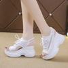 Sandalias de cuña con punta de pez transfronterizas para mujer, sandalias deportivas de plataforma, transpirables de malla de tacón alto, que aumentan la altura, casuales, talla grande