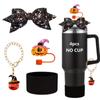 Tampa de palha de Halloween Stanley Cup pingente decorativo de abóbora preto grande laço acessórios de Natal palha