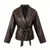 Ropa Europea y Americana Transfronteriza para Mujer AliExpress Venta Caliente Moda Casual Chaqueta con Cuello Alto y Cinturón Efecto Piel