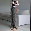 Calça cargo feminina estilo americano de cintura alta, estilo cargo de rua, solta, slim, com vários bolsos, estilo papai, perna larga