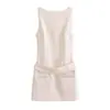 Vestido Mini Sem Mangas Gola Canoa Estilo Francês Europeu e Americano para Mulheres com Cinto, Visual Versátil e Emagrecedor