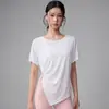 Top Deportivo Transpirable de Cuello Redondo y Ala Ancha con Pliegues Laterales Retorcidos y Dobladillo Irregular, Cubre-traje de Yoga para Mujer