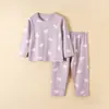 Conjunto Casa Algodão Puro Fino Estilo Coreano Roupas de Casa para Meninas Gola Redonda Manga Longa Pijama Infantil Masculino Classe A Verão