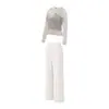 Conjunto de Yoga con Malla para Mujer, Auténtico Conjunto de Dos Piezas, Cubretop de Manga Larga, Cintura Alta, Pantalones Amplios Fluidos, Conjunto de Dos Piezas para Ejercicio de Pilates
