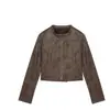 Chaqueta de Motociclista Corta Retro Americana para Mujer, Estilo Nuevo Primavera y Otoño 2026, Color Café Ante, Chaqueta Fresca y Elegante