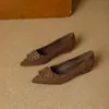 Zapatos de Mujer de Lujo con Hebilla Metálica de Pedrería Estilo Nuevo Primavera/Otoño Mocasines de Gamuza Francesa de Tacón Medio Grueso Puntiagudos Slip-on