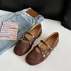 Zapatos Mary Jane de estilo retro con tiras cruzadas para mujer ~ Colección de otoño 2026, zapatos planos de punta poco profunda ~ Zapatos planos de ballet con tacón grueso