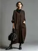 Vestido largo suelto de otoño europeo y americano para mujer, cuello alto, cuello en V, mangas largas, bolsillos grandes, efecto adelgazante, vestido largo de comercio exterior transfronterizo