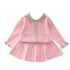 Conjunto de Dos Piezas para Niñas Estilo Tweed para Otoño e Invierno, Edades 3-5, Elegante Atuendo Estilo Coreano