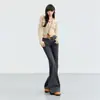 Jeans de Mujer Transfronterizos con Ligero Acampanado, Estilo Workwear, Corte Delgado, Largo Hasta el Suelo, Estilo Americano, Pantalones Largos Grises Premium, Largo Extendido Gris Premium, Patrón Yichun