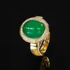 Nueva Moda Europea y Americana de Joyería Huabi Esmeralda Artificial Lisa Apertura Ajustable Piedra Principal Verde 10*12