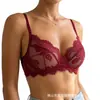Renda Vermelho Vinho Sexy Lingerie Sutiã Fio Fino Com Aro Push-up Sexy Transparente Roupa Íntima Feminina Pouco Busto Sutiã Push-up Atacado