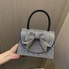 Bolso de mano con cadena y lazo de diamantes estilo retro europeo y americano, pequeño bolso cuadrado con diamantes de imitación para cena, bolso cruzado para dama de honor, bolso de noche para vestido