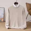 Nuevo suéter de lana business casual para hombre, cuello redondo, color liso, tejido grueso, suéter de lana elegante y rejuvenecedor para hombre