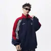 Moletom cardigan esportivo de manga raglan, novo estilo de outono, design color-block americano, jaqueta T-shirt casual para casais e adolescentes