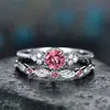 Anillo de Explosiones de Deseos Moda Versátil Circonita Anillo para Mujer Dos Piezas Microincrustado Anillo de Piedra Preciosa Rosa Joyería