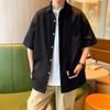 Camisa de Manga Corta para Hombre 2024 Verano Nueva High Street para Hombre Color Sólido Base Suelta Casual Camisa Moderna Una Pieza Tienda