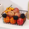 Cesta de Almacenamiento Simple de Hierro Transfronteriza con Asa de Madera para Escritorio, Frutas, Verduras y Snacks, Cesta de Almacenamiento para Artículos Varios de Cocina y Baño