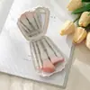 5 Espejo de Concha Brocha de Maquillaje Portátil Mini con Espejo de Maquillaje Combinación Viaje Pequeño Set de Brochas de Maquillaje