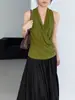 Chaleco tejido de cuello en V cruzado estilo minimalista coreano para mujer, top tipo camiseta sin mangas elegante y con estilo N639