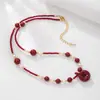Nuevo Estilo Chino Pulsera Collar de Piedra Natural Perla de Agua Dulce Hebilla de Seguridad de Cinabrio Pulsera de Cuerda Roja Diseño Simple Gama Alta