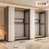 Guarda-roupa aberto com estrutura metálica, armário de armazenamento para quarto, uso doméstico, fácil de montar, adequado para apartamentos de aluguel