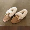 Estilo perezoso~Temperamento gentil moderno prenda exterior cálida con forro de felpa zapatos de pelo nuevo estilo versátiles planos de meter zapatos de algodón
