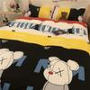 Juego de Cuatro Piezas de Ropa de Cama de Oso de Dibujos Animados Simple Escandinavo Funda de Edredón de Algodón Lavado Azul Juego de Tres Piezas de Sábanas para Cama de Dormitorio Estudiantil