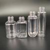 Frasco pequeño de muestra transparente de 50 ml. Frasco de muestra de polipropileno. Frasco de plástico sellado para líquidos.