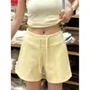 Shorts Deportivos Azules para Mujer Verano Delgados Persona Pequeña Pantalones Casuales Cintura Alta Sueltos Estilo Perezoso Pierna Ancha Pantalones de Cinco Puntos de Longitud Media
