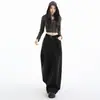 Otoño/Invierno 2026 Nuevo Estilo Chica Popular Holgado Curvado Pantalones Anchos Negros y Grises Jeans para Mujer con Etiquetas y Etiquetas en el Cuello