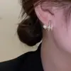 Brincos em formato de C com zircônia e pérola microincrustados em agulha de prata S925 para mulheres, joia de orelha da moda leve e elegante, combina com tudo, personalizados