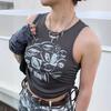 Chaleco de verano para mujer europea y americana 2022 Y2k estampado casual negro con tirantes camisola de cuello redondo al por mayor